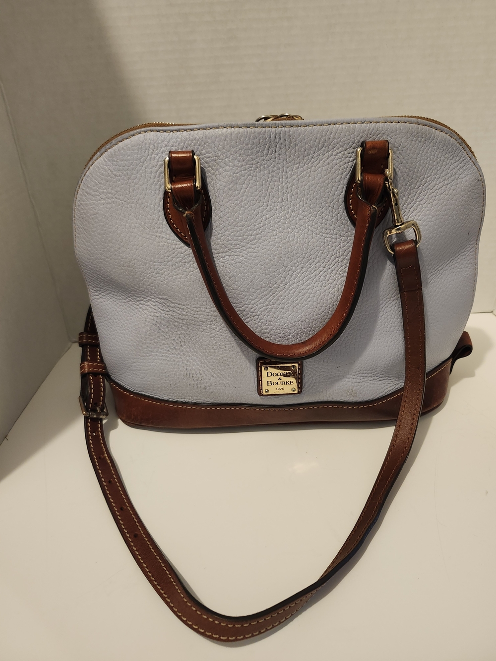 Dooney & Bourke Light Blue and Brown Leather Satchel